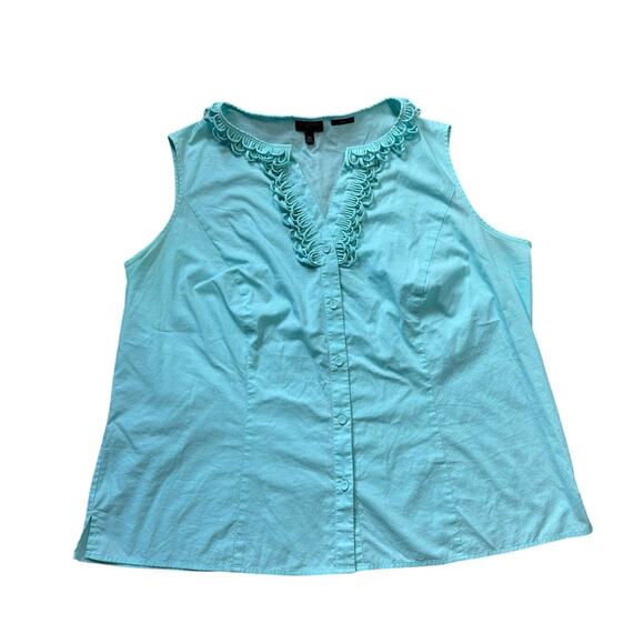 TALBOTS Sleeveless Blouse, size women's 16; Crisp, Cotton Blend; Light Teal - Picture 1 of 7